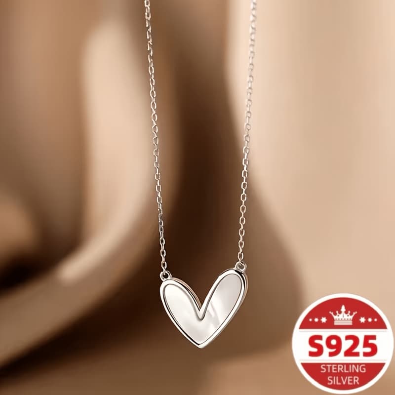 TEMU S925 Pure Silvery Women's Necklace, A Heart-shaped Design For Women, Fashionable, Simple, Elegant And Classic, Suitable For Daily And Holiday Wear, The For Holiday Gifts