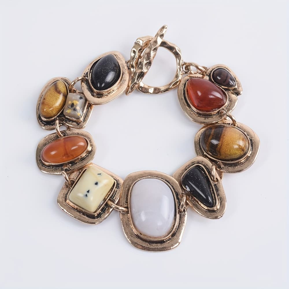 TEMU Vintage Ethnic Large Stone Bangles Are Bracelets For Women, With Turquoise, White, Yellow, And Colorful Gemstones