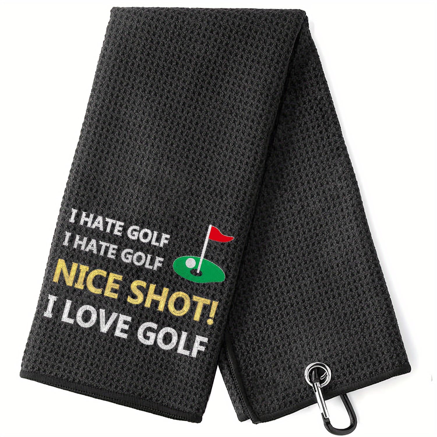 TEMU 1pc Advanced Fun Golf Towel, Embroidered Golf Towel Golf Bag Clip Golf Gift For Men Or Women, Husband, Boyfriend, Dad, , Golf Accessories For Men
