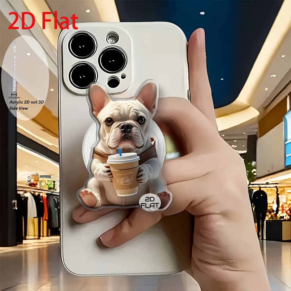 TEMU 2d Flat Fashion Cute Dog Drinking Coffee Acrylic Retractable Mobile Phone Holder, Pop-up Mobile Phone Holder