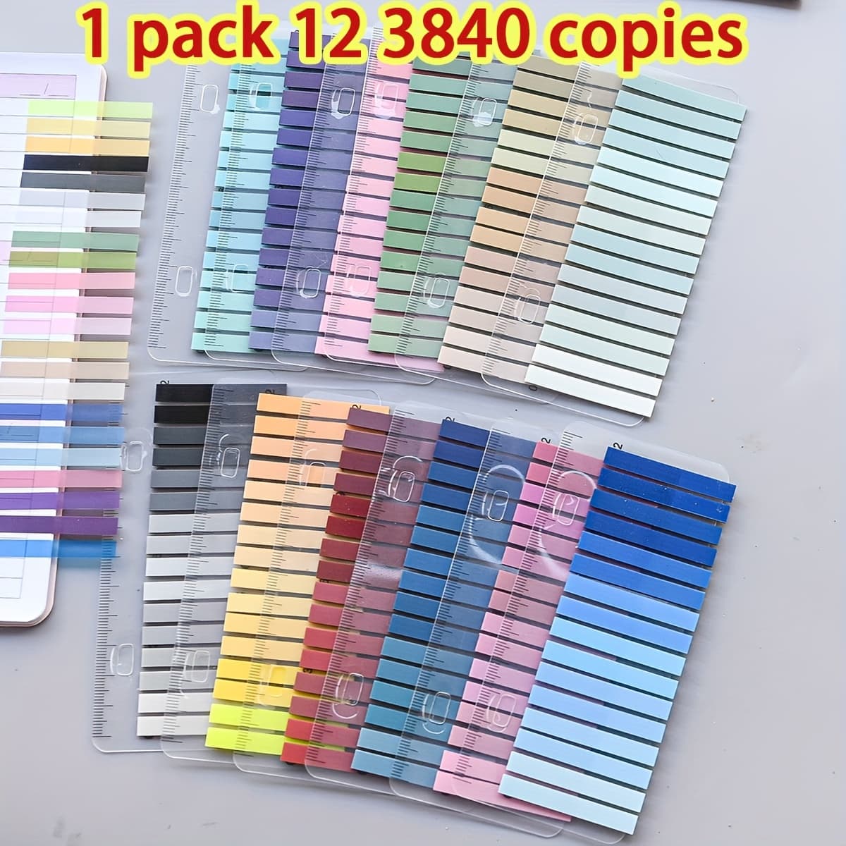 TEMU 12 Styles, 1pc Of 3840 Sheets - Ultra- Index Stickers With Bar Code Adhesive, Semi-transparent, Marking Student Textbooks Or Office Documents (320 Sheets Per Style)