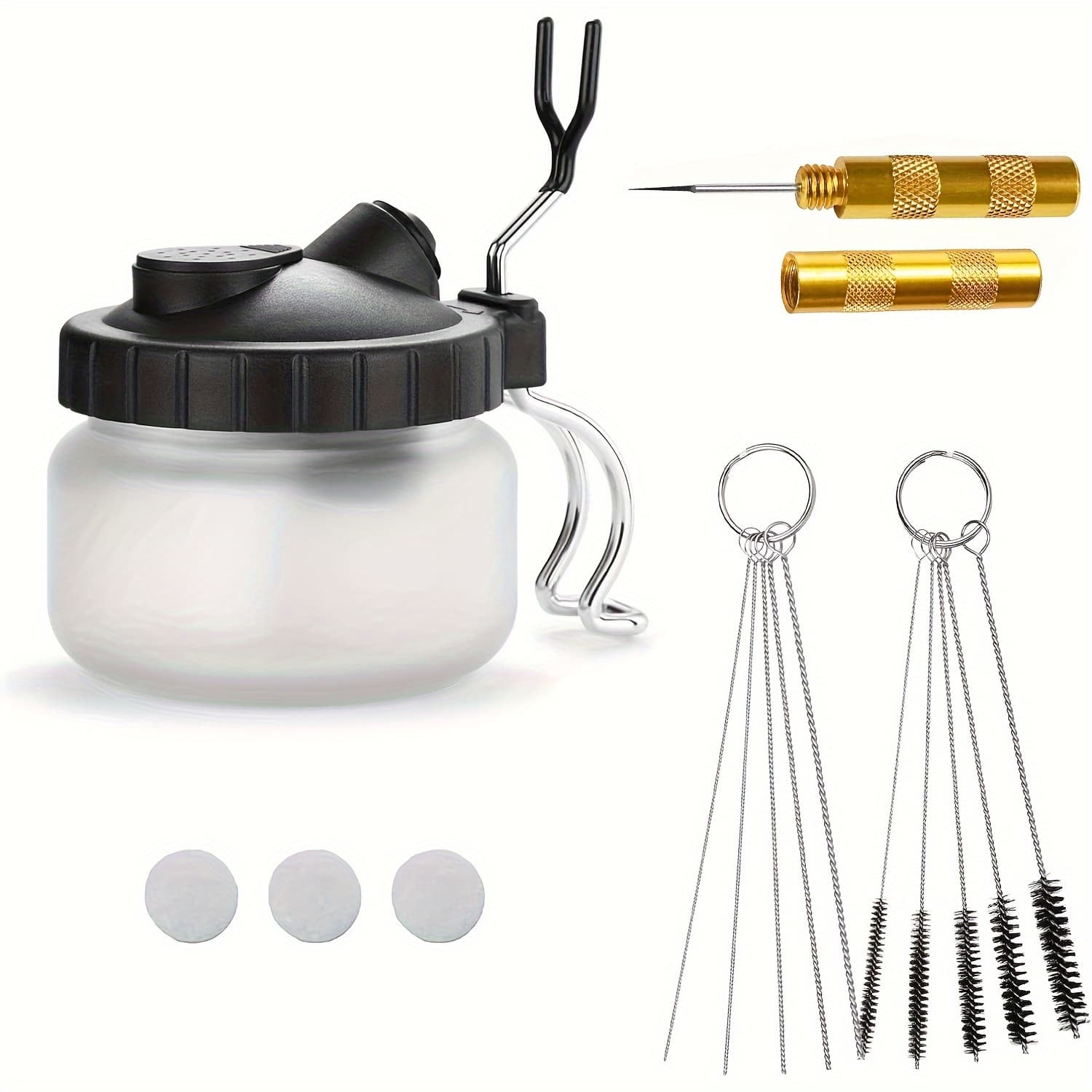 TEMU Airbrush 4pcs Airbrush Cleaning Kit - Glass Cleaning Pot Jar With Holder, 5pcs Cleaning Needles, 5pcs Cleaning Brushes, Needle, Dredging Needles Kit For Airbrush Cleaning Repair