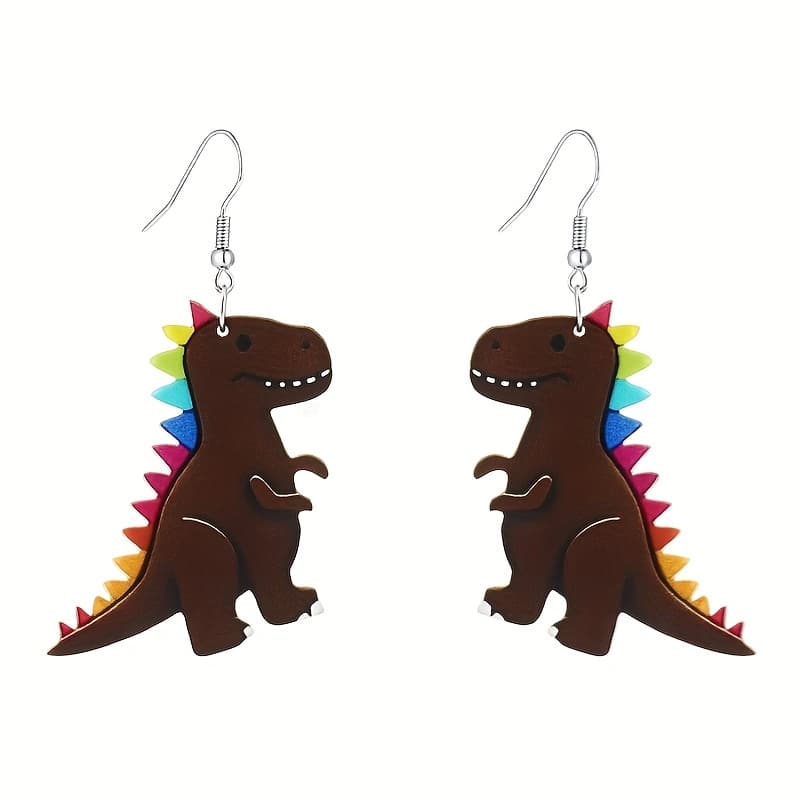 TEMU A Pair Of Adorable Cartoon Dinosaur Earrings, Featuring A Unique, Fashionable, , And High-end Design With Elegant Long Acrylic Pendant Earrings