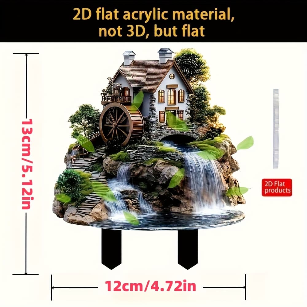 TEMU 2d Flat - 【2d Flat】 2d Flat - [2d Flat] 2d Flat, 1pc Plastic Waterfall And Windmill Garden Stake Decoration, Outdoor Lawn Sign For Front Door Or Garden - Ideal Gift For