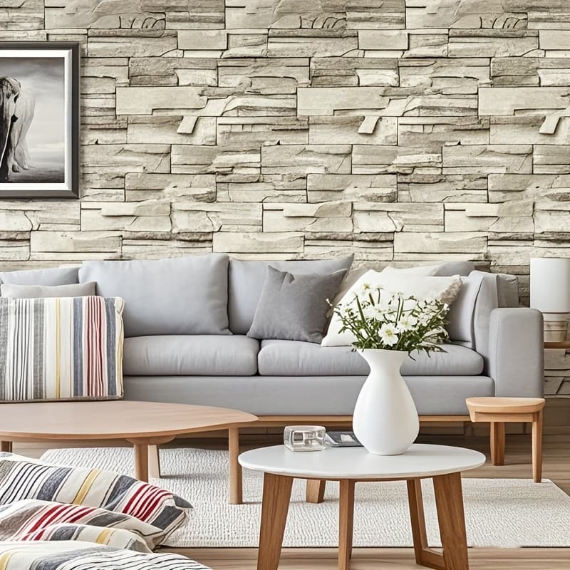 TEMU 3d Artificial Brick And Wood Wallpaper - Self-adhesive Peel And Stick Stone Vinyl Wall Covering Suitable For Bedrooms And Living Rooms - Masonry Pattern Wallpaper Sticker Decoration 45*1000cm