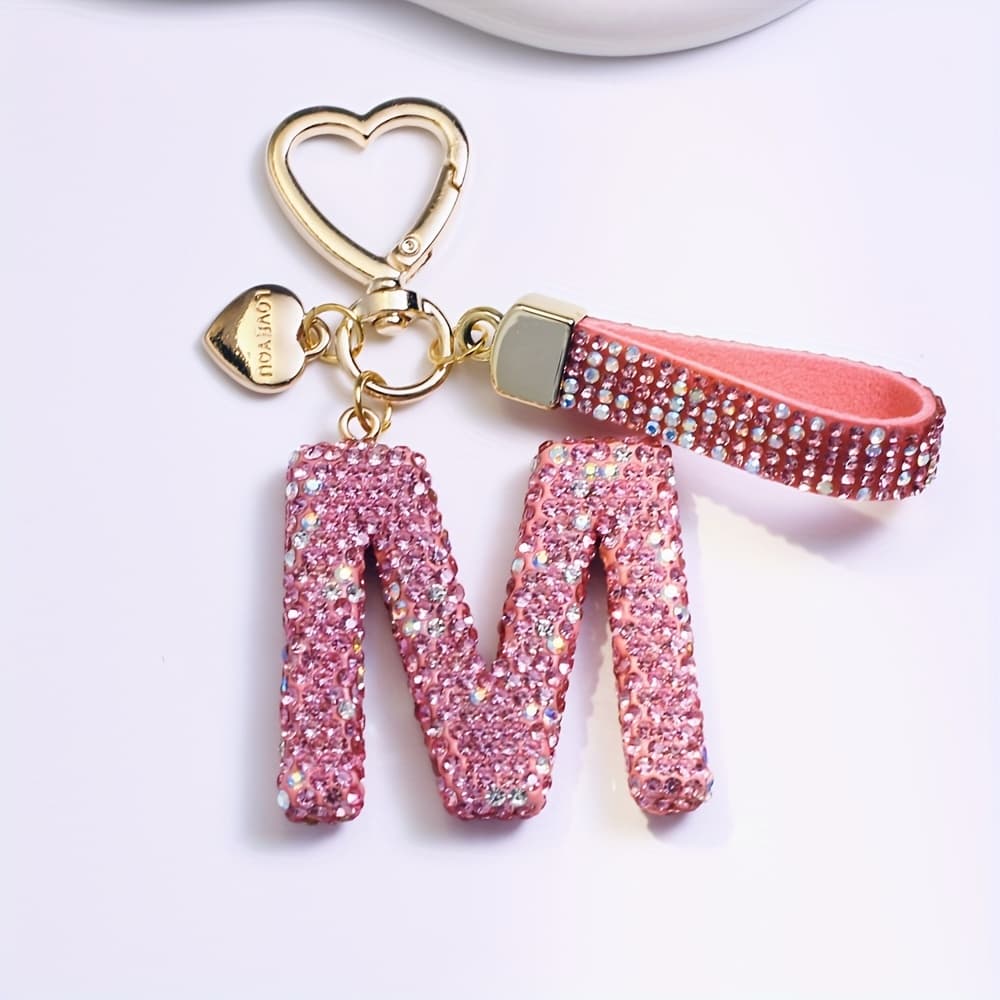 TEMU Embellished Pvc Keychain - Initials, Cuff Closure, No Power Required - Perfect Gift For Mom, Girlfriend, Party, Birthday