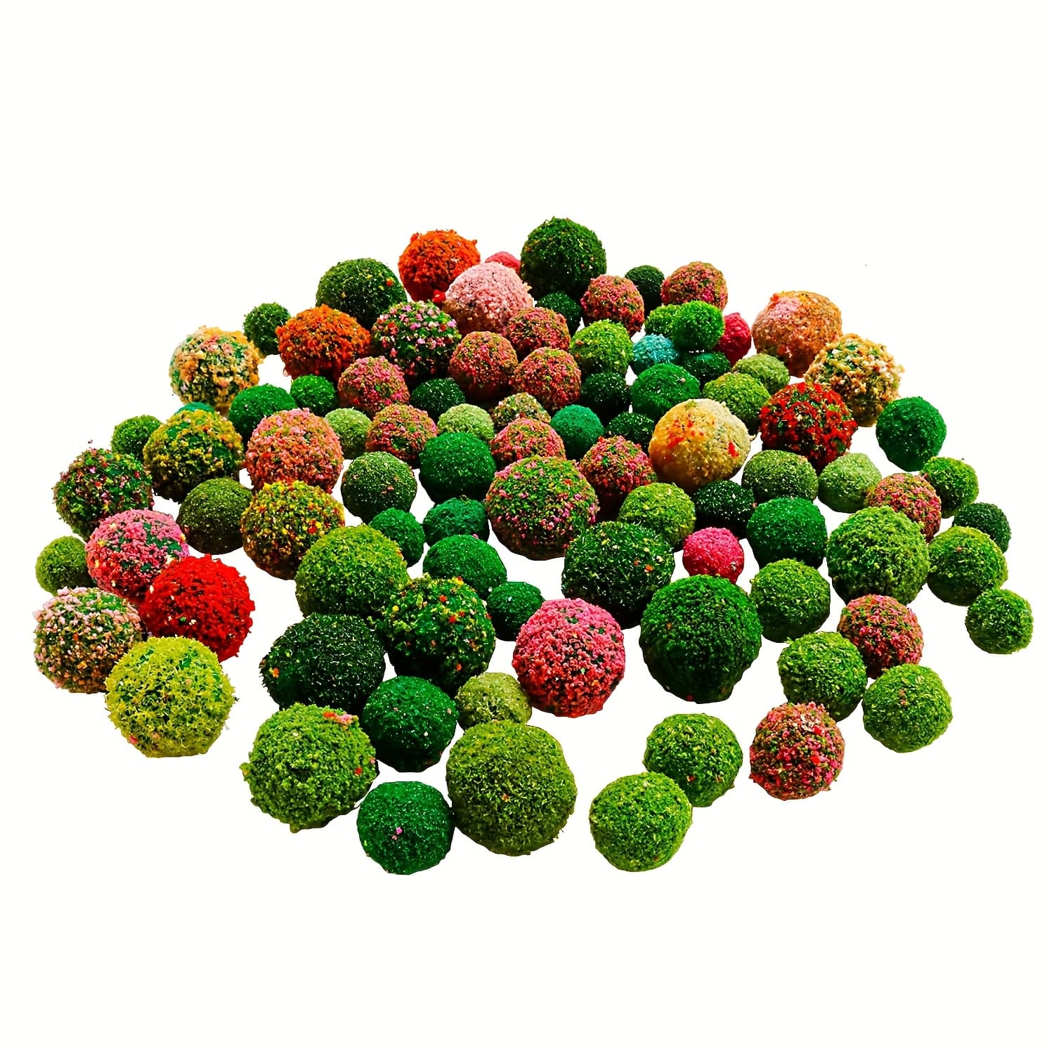 TEMU 90pcs Mixed Shrub Model Spherical Flower Clusters Spherical Trees Miniature Flora Railway Model Building Scene Accessories Miniature Trees For Craft Diorama