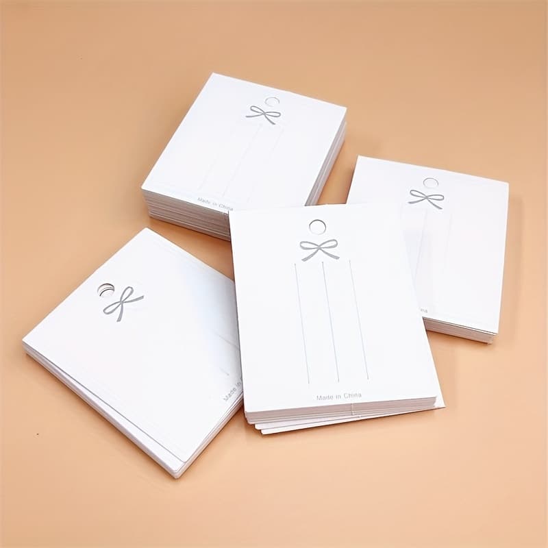 TEMU 50pcs White Trinket Bow Display Paper Cardboard Hairpin Rope Rubber Band Packaging Card Small Business Supplies