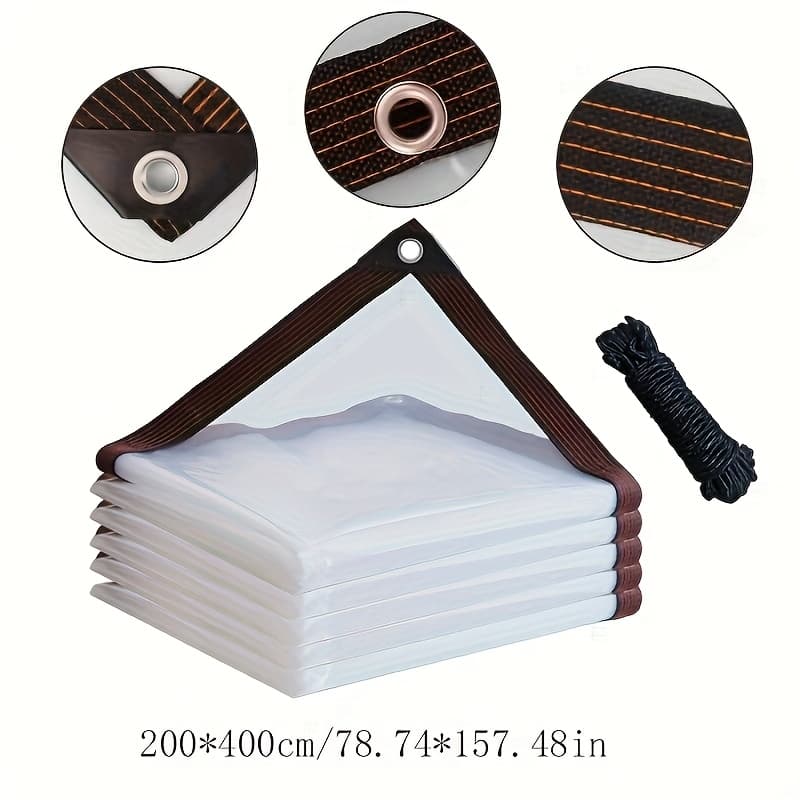 TEMU Heavy Duty Clear Waterproof Windproof Tent Cloth - Attached Loops, Ropes And Ties For Outdoor Use - Perfect For Patios, Chicken Coops, Porch Awnings, Plant Covering And Camping