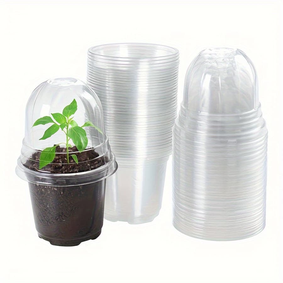 TEMU 40pcs/set Plant Nursery Pots With Humidity Domes, 4 Inch Clear Nursery Pots (40 Pots + 40 Clear Lids), Seed Starter Pots Small Planter Containers With Drain Holes Outdoor Storage