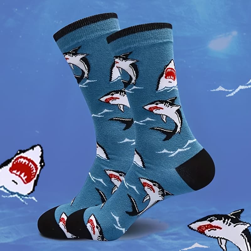 TEMU 1/5-pair Unisex Trendy Fashion Cartoon Warm Mid-calf Socks, All- Socks