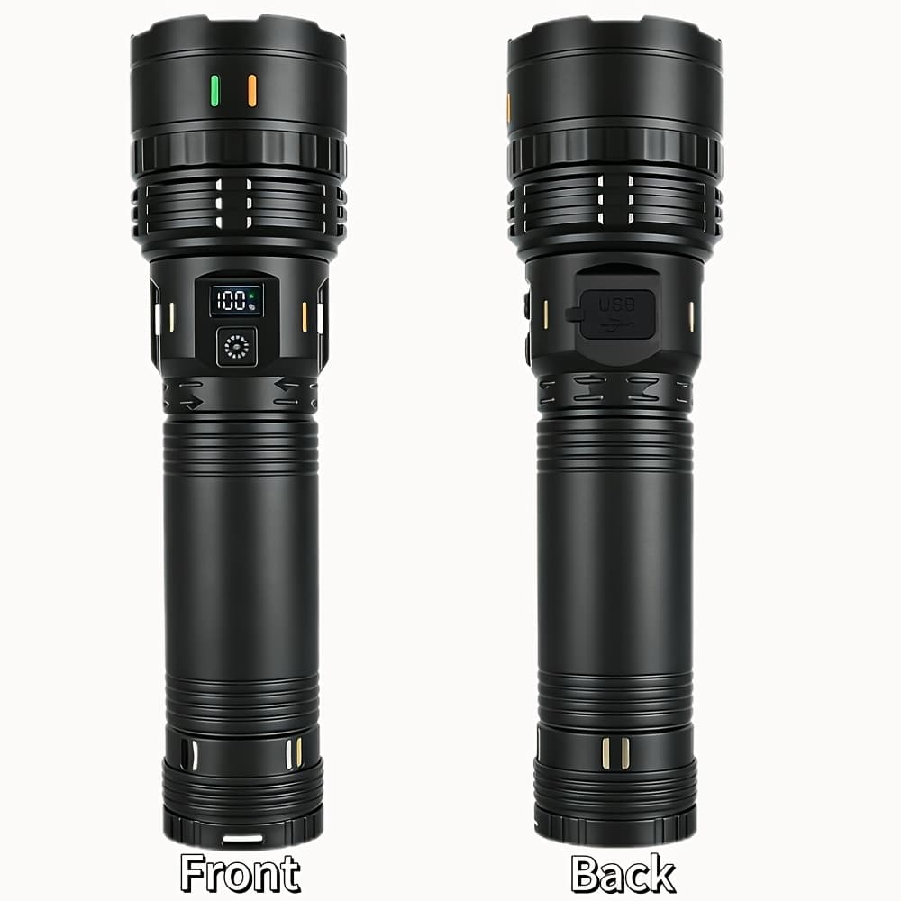 TEMU Rechargeable Flashlight, Ip65, Led Display, Rechargeable, High-capacity Battery, High , , 4 Light , With A Shoulder Strap, Suitable For Outdoor Use, Work, Home, Patrol, And Fishing