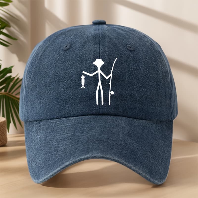 TEMU Fishing Print Baseball Washed Vintage Duckbill Hat Soft Comfortable Sweat-absorbing Breathable Hat Outdoor Leisure Camping Adjustable Sun Hat