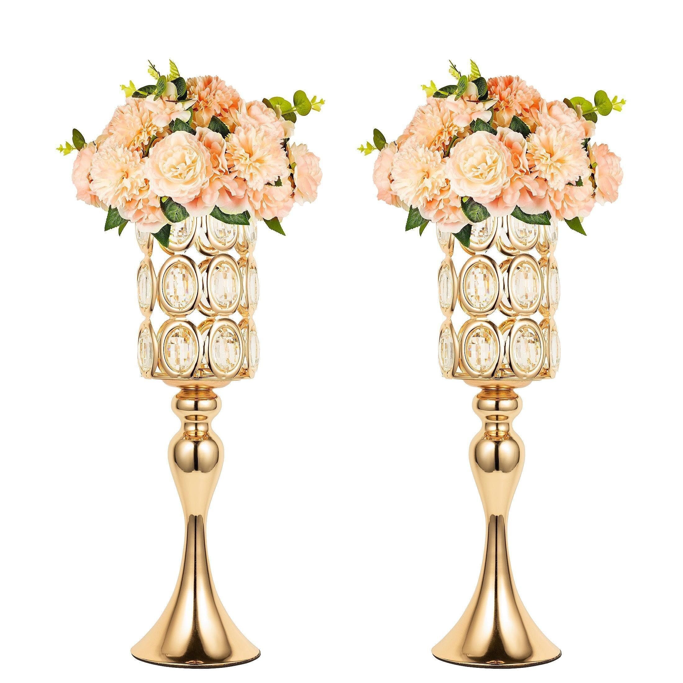 TEMU 2pcs Table Vase, 18-inch Tall Golden/silvery Metal Flower Stand Centerpiece For Wedding Party Reception Home Decoration
