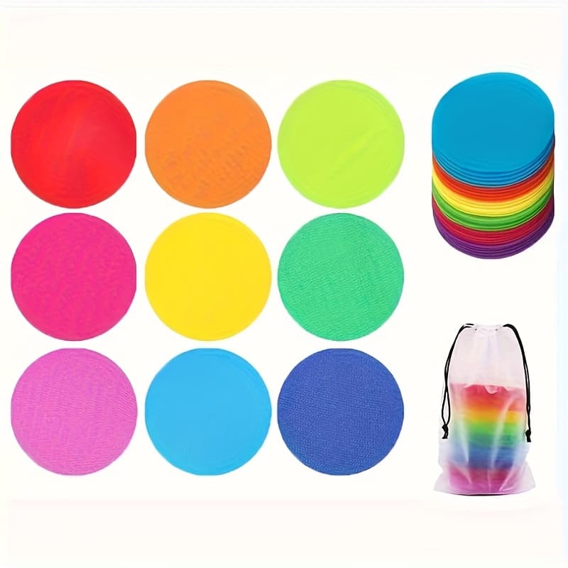 TEMU 36pcs Colorful Nylon Carpet Dots With Hook And Loop Fasteners Durable, Reusable Indoor/ Markers For Classroom Organization Game Training