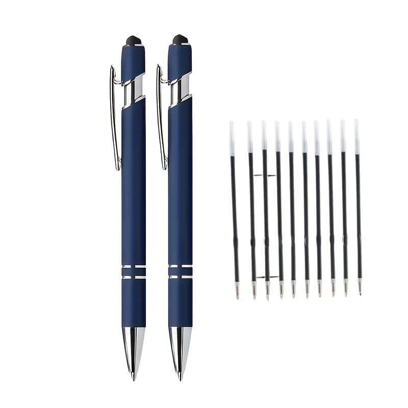 TEMU 12 Metal Retractable Stylus Pens Set, Containing (2 Pens + 10 Replacement Refills) Medium Tip, Smooth Writing, , Suitable 14 And Up