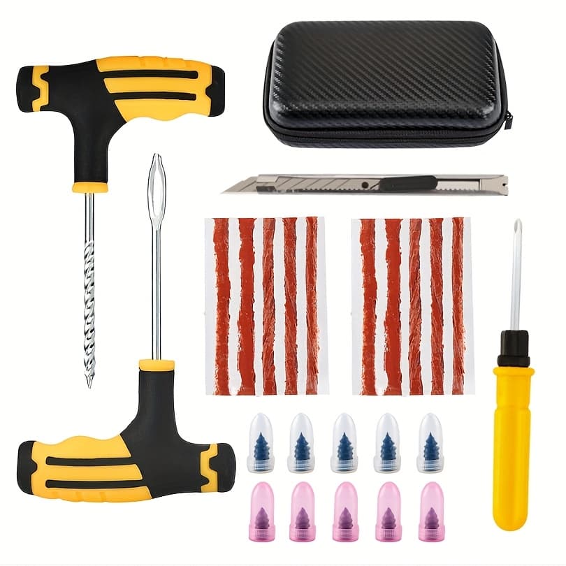TEMU Automotive Repair Toolkit, Tubeless Tire Fixing Set, Auto Tire Kit Featuring 10 Rubber Strips, Heavy-duty Professional Tire Repair Kit For Trucks, Motorcycles, And Cars, Ideal Gift For Drivers