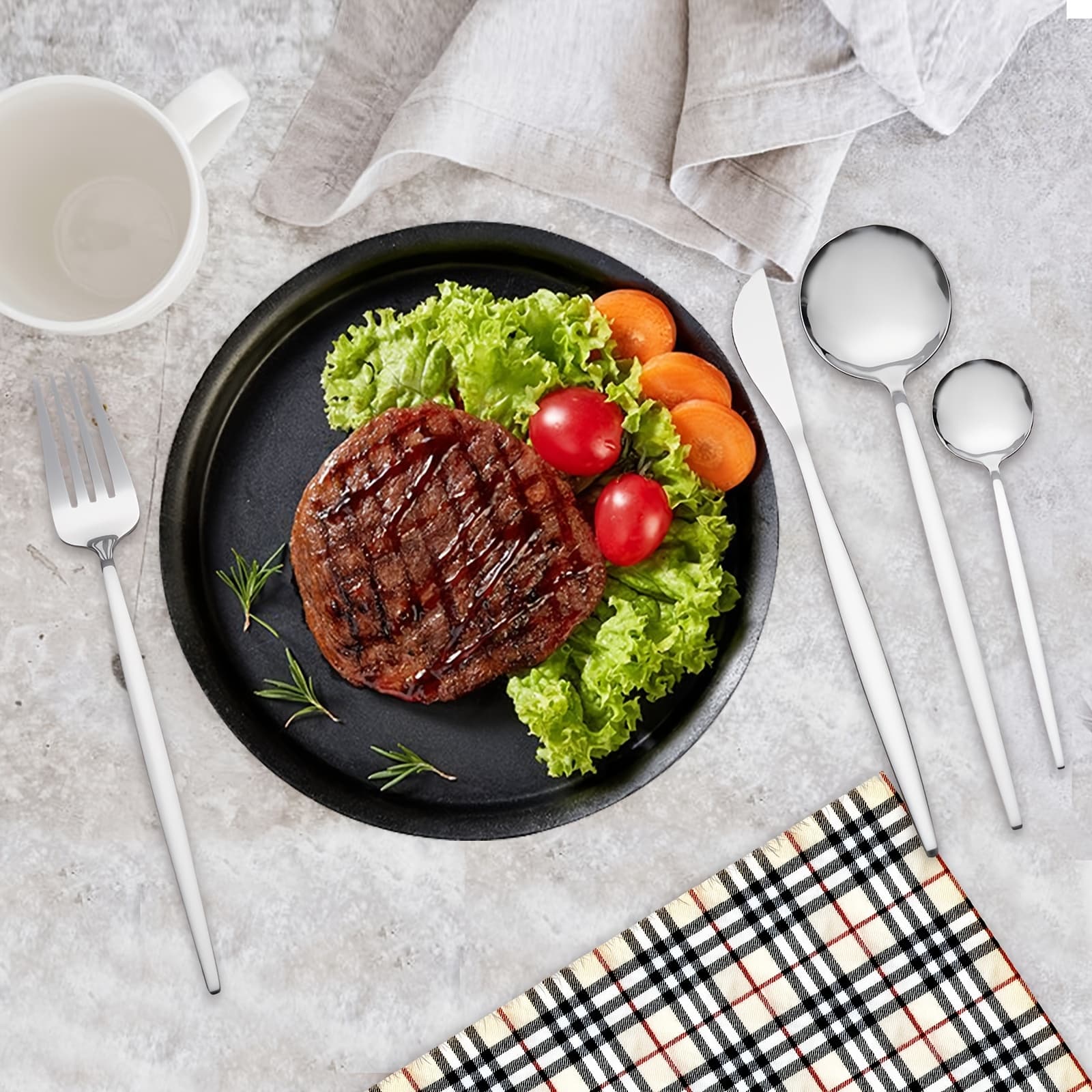 TEMU 24pcs Silverware Set Stainless Steel Cutlery Set For 6 - Tableware Set Includes Dinner Knives, Forks, Spoons & Teaspoons - Mirror Polished, Perfect For & Everyday Use, Kitchen Utensils