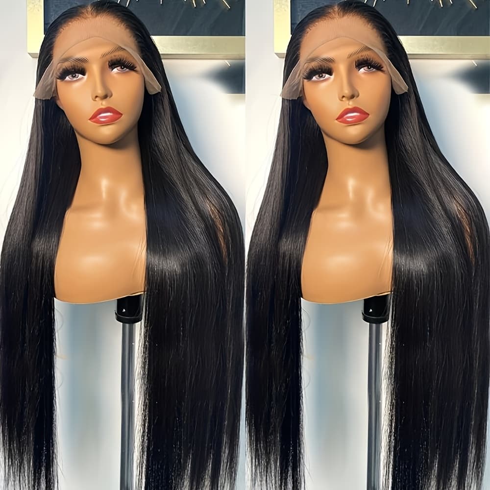 TEMU 13x4x1 Long Straight Lace Front Wigs Black Color Hair Lace Front Synthetic Fiber Wigs Glueless Lace Frontal Wig Pre Hairline For Women Daily Party Use 30 Inches