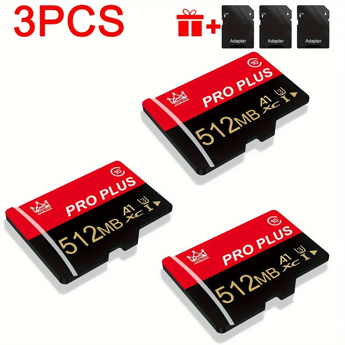 TEMU High Speed U3 C10 A1 Memory 3pcs Memory Card With Adapter, For Tablet/ Camera/ Mobile Phone/ Camera/ Car Audio/ Game Console, Store Your Files 512mb 256mb 128mb 64mb Tf Card