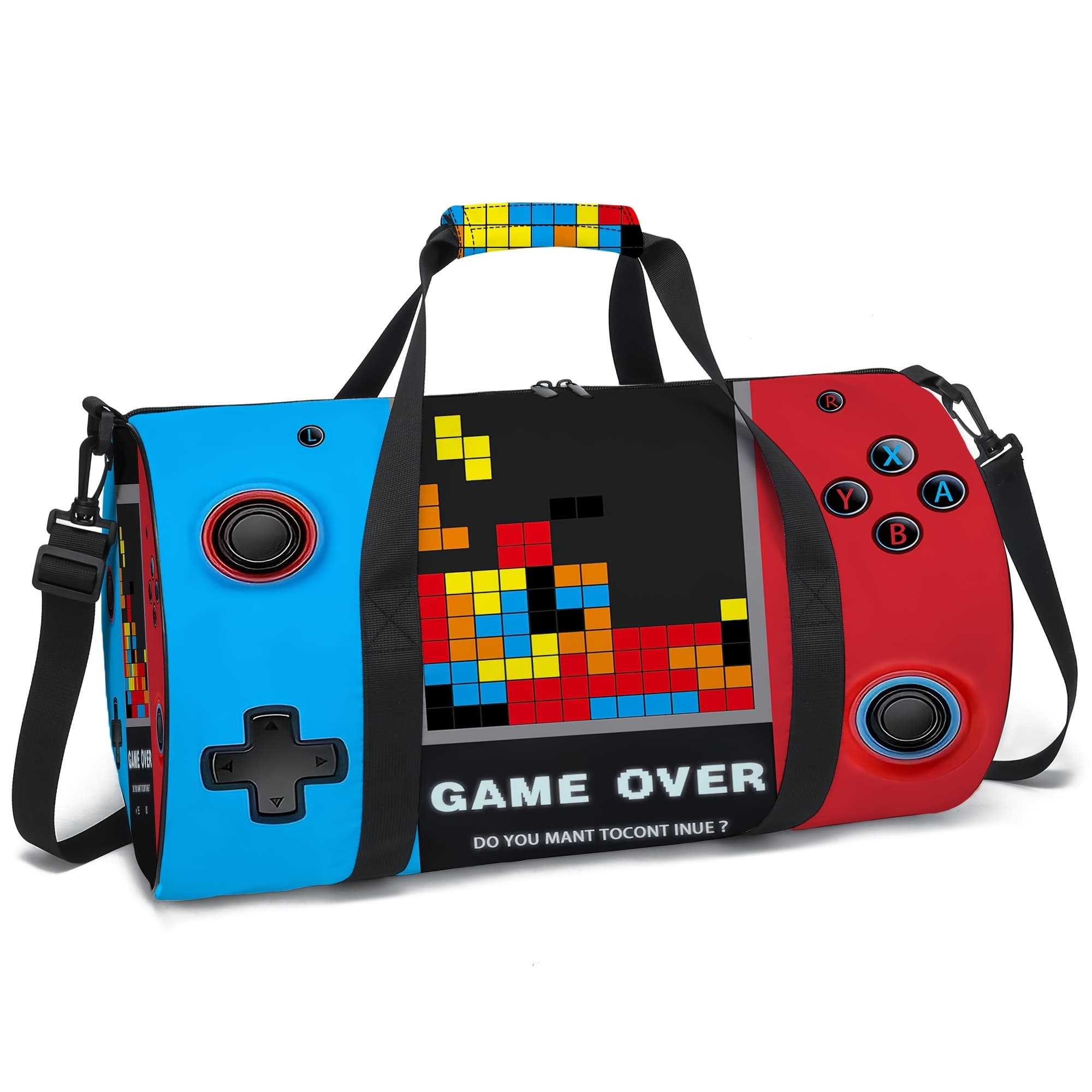 TEMU 1pc Game Controller-print Cylindrical Travel Bag, Featuring An Adjustable Shoulder Strap And A Foldable Design, Is Companion For Business Trips, Holidays, Camping, Picnics, And Beach Breaks