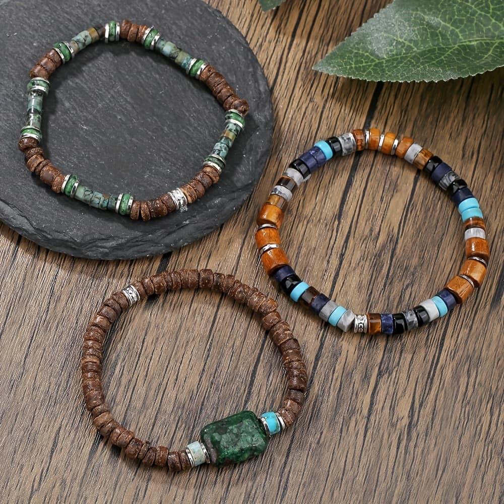 TEMU 3pcs Natural Stone Coconut Shell Bead Set Bracelet Hand String