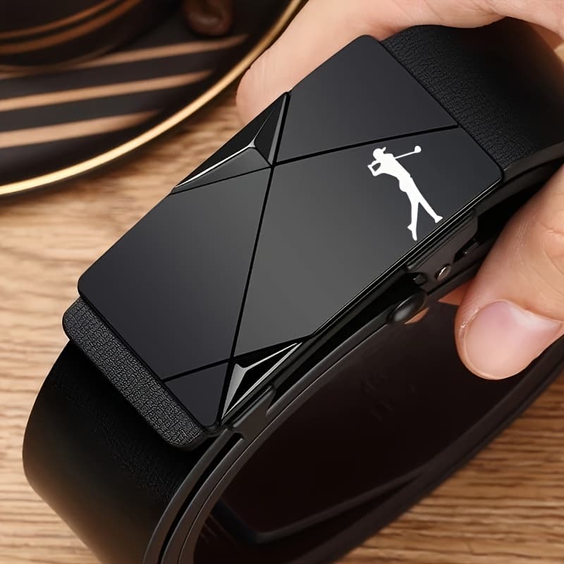 TEMU 1pc Men's Black Golf Laser Belt, Alloy Automatic - Stylish Design For Jeans, Dress Pants And Casual Wear - Perfect Gift For Golf Enthusiasts, Golf Additions