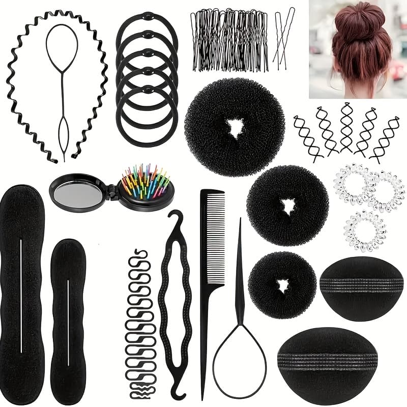 TEMU 67pcs Hairstyling Set For Women - Includes Tools, Braiding Accessories, Bun Makers & Sponges - Perfect For Diy Daily & Party Styles - Braiding Kit - Ideal Gift For , Hair Accessories