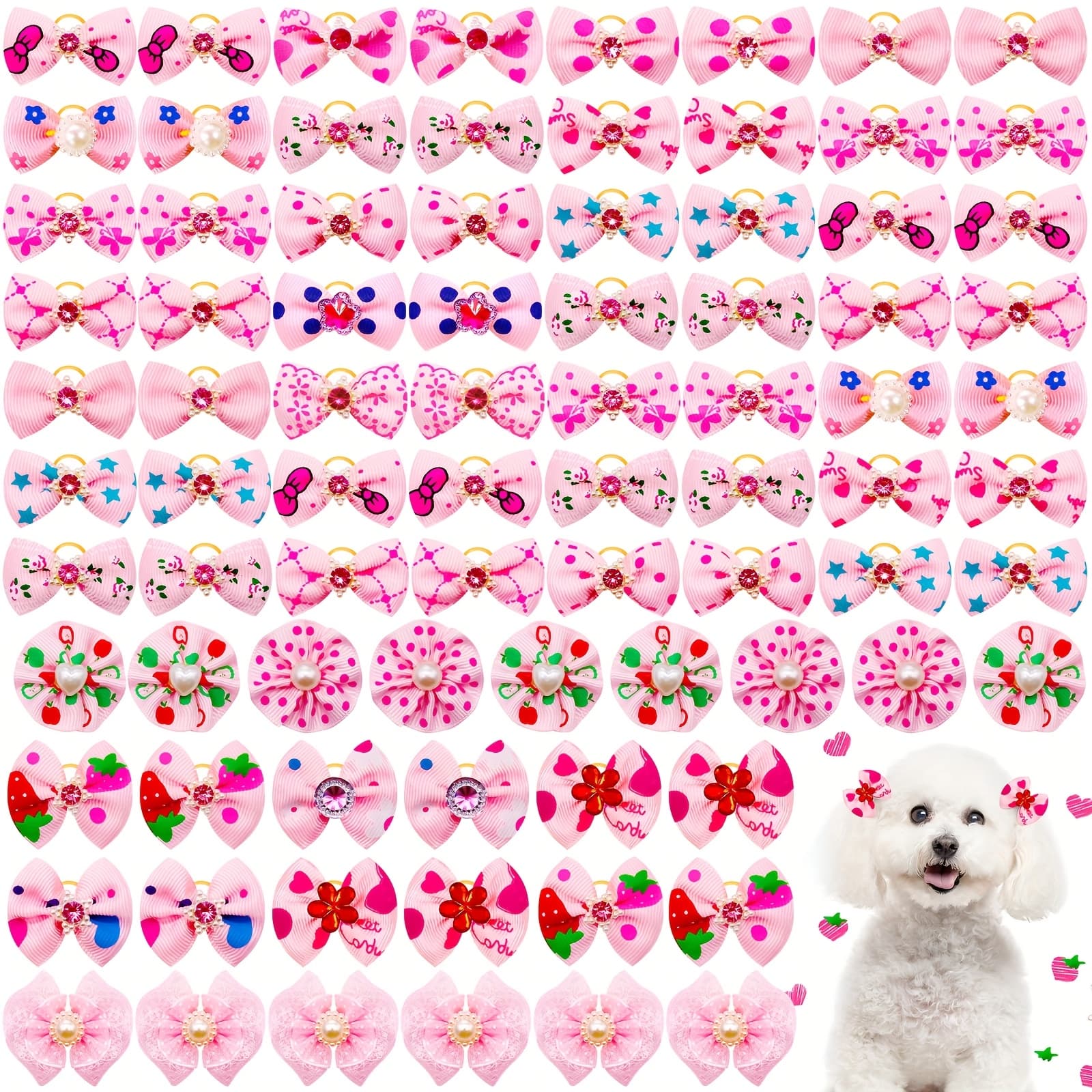 TEMU 20pcs Multi-style Dog Bows Handmade Pet Dog Hair Accessories Pearl Cute Long-hair Pet Supplies For Dogs And Cats