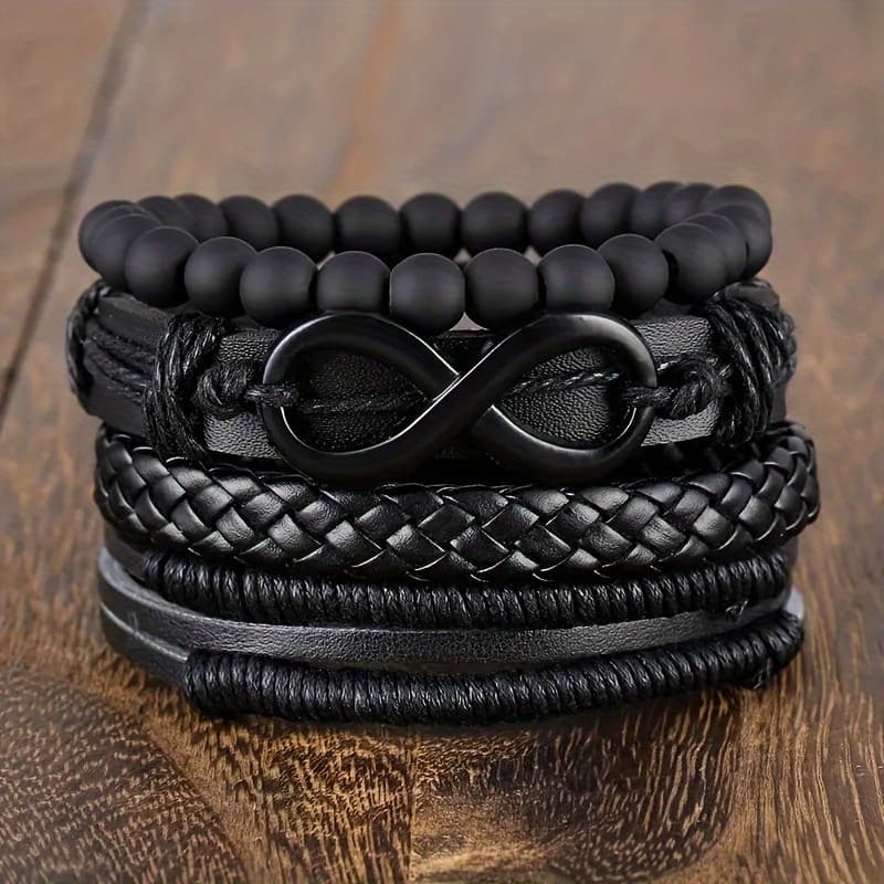 TEMU Infinite 8 Faux Bead Bangle Bangle Bracelet Retro Fashion Handmade Woven Faux Leather Bangle Bangle Bracelet