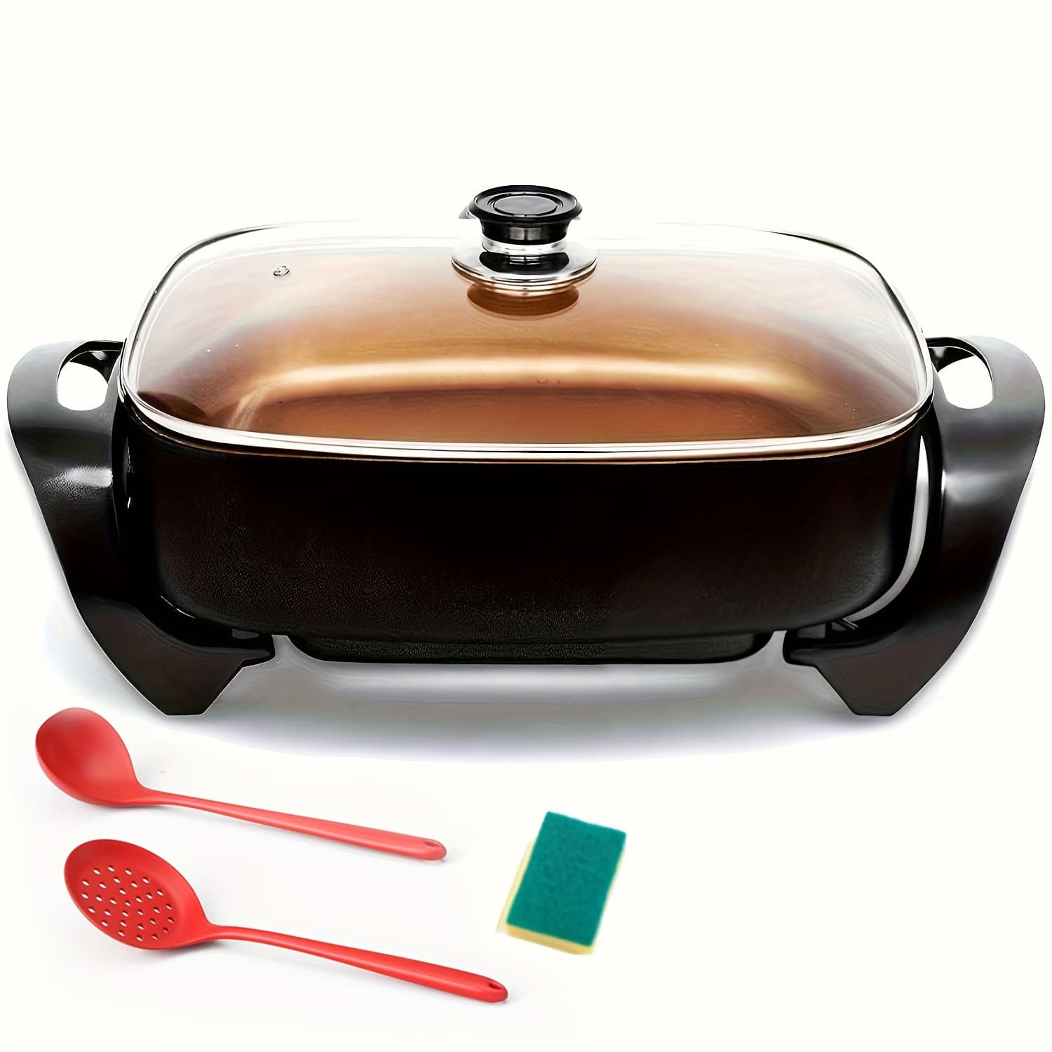 TEMU Professional Copper Electric With A Deep Dish, Ventilated Tempered Glass Lid, Thermostat Control, 16" X 12" X 3.15" - 8 Quart