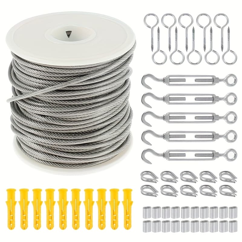 TEMU Heavy-duty Pvc-coated 304 Stainless Steel Cable Rope Garden Wire Railing Fence Roll Kits For Outdoor Use, Ideal For Tent Ropes And Cleaning.