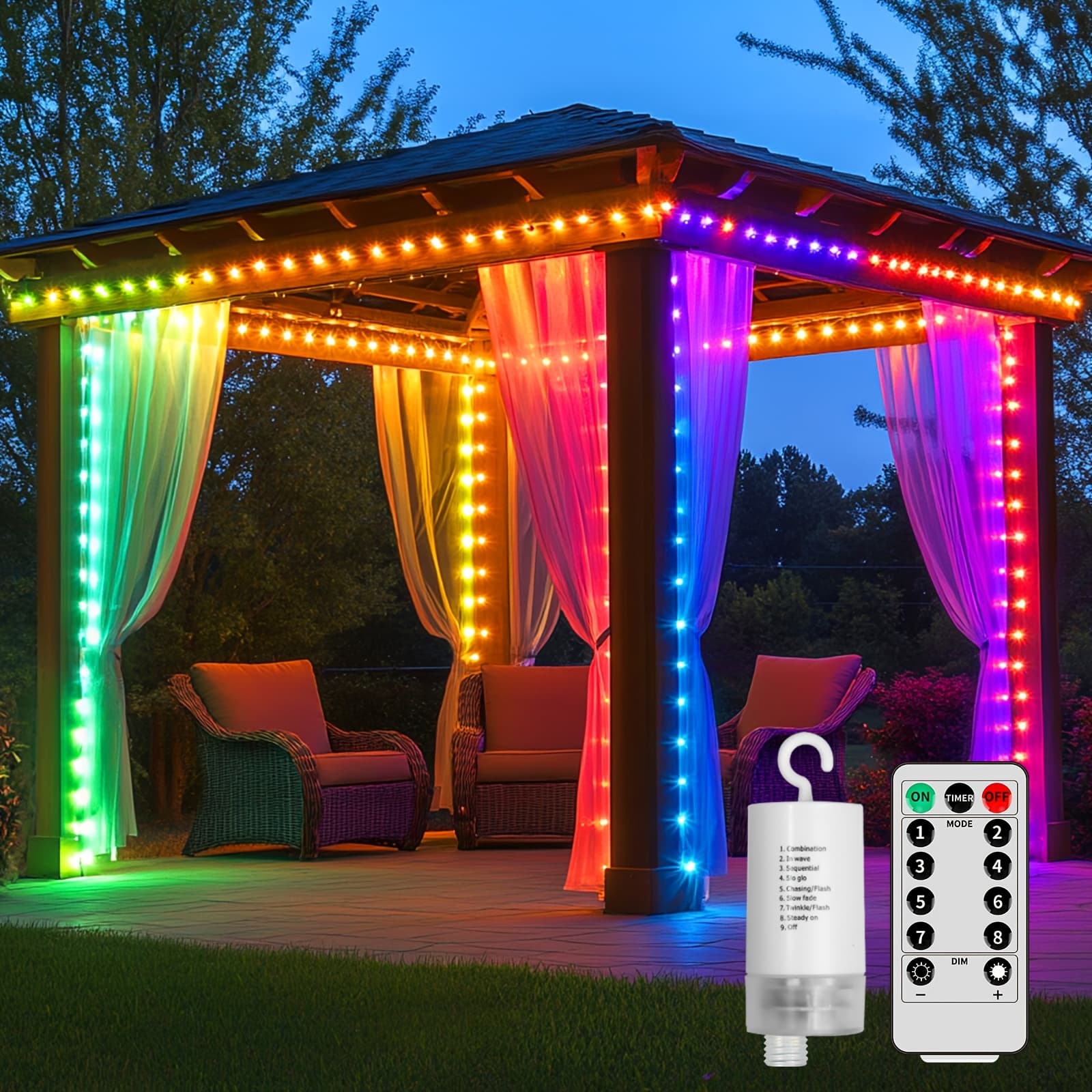 TEMU Upgraded 330led Curtain Lights Battery Powered Outdoor, 10ft X 10ft Flashing Hanging Waterfall Lights With Remote Control 8 Dimmable String Lights Fairy Lights For Bedroom Porch Gazebo (colorful)