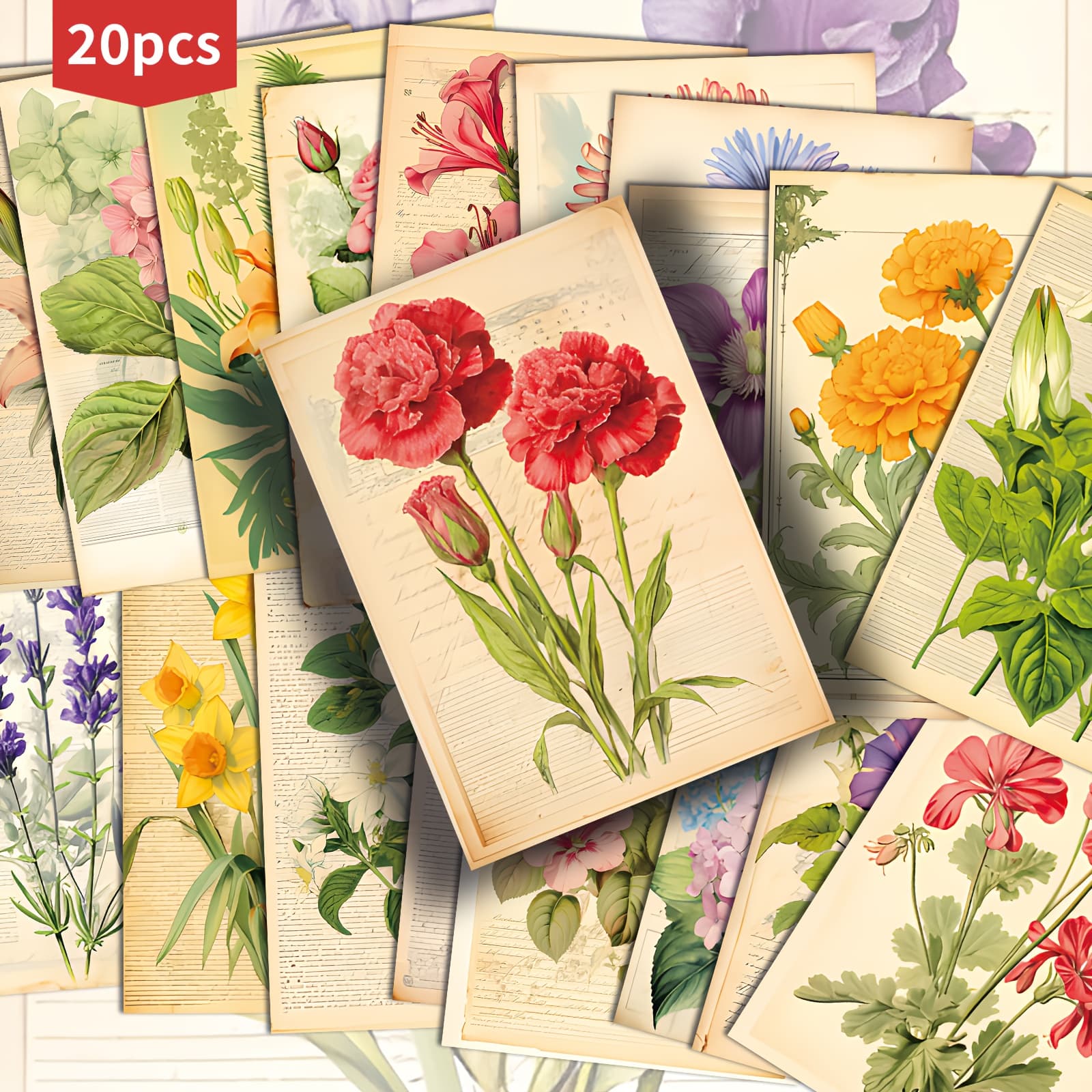 TEMU 20-pack Vintage Colorful Flower Painting Postcards - 4x6 Inches Junk Journal Paper, Classic Pinup Illustrations, Collectible Decorative Painting Cards For Scrapbooking & Crafting
