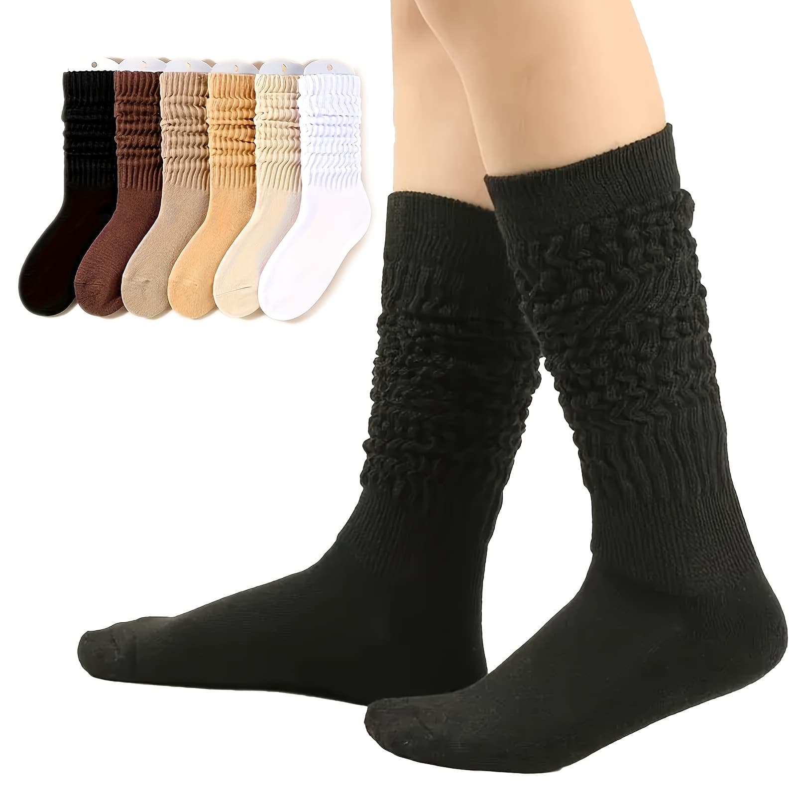 TEMU 6 Pairs Women' Knit Slouch Boot Socks Casual Crew Socks, Knit Socks Gift Socks