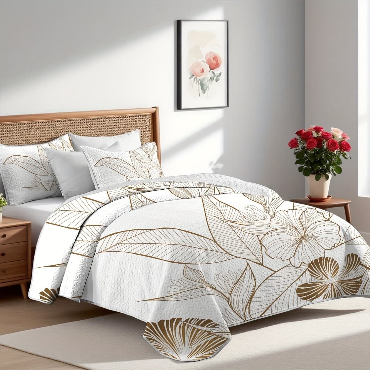 TEMU 2/3pcs Tropical Plant Print Quilt Set | 100% Polyester, To Clean, Summer Bedding, Lightweight And Breathable, Non-slip, Machine Washable, Elegant And Stylish Room Decor, Christmas Gifts