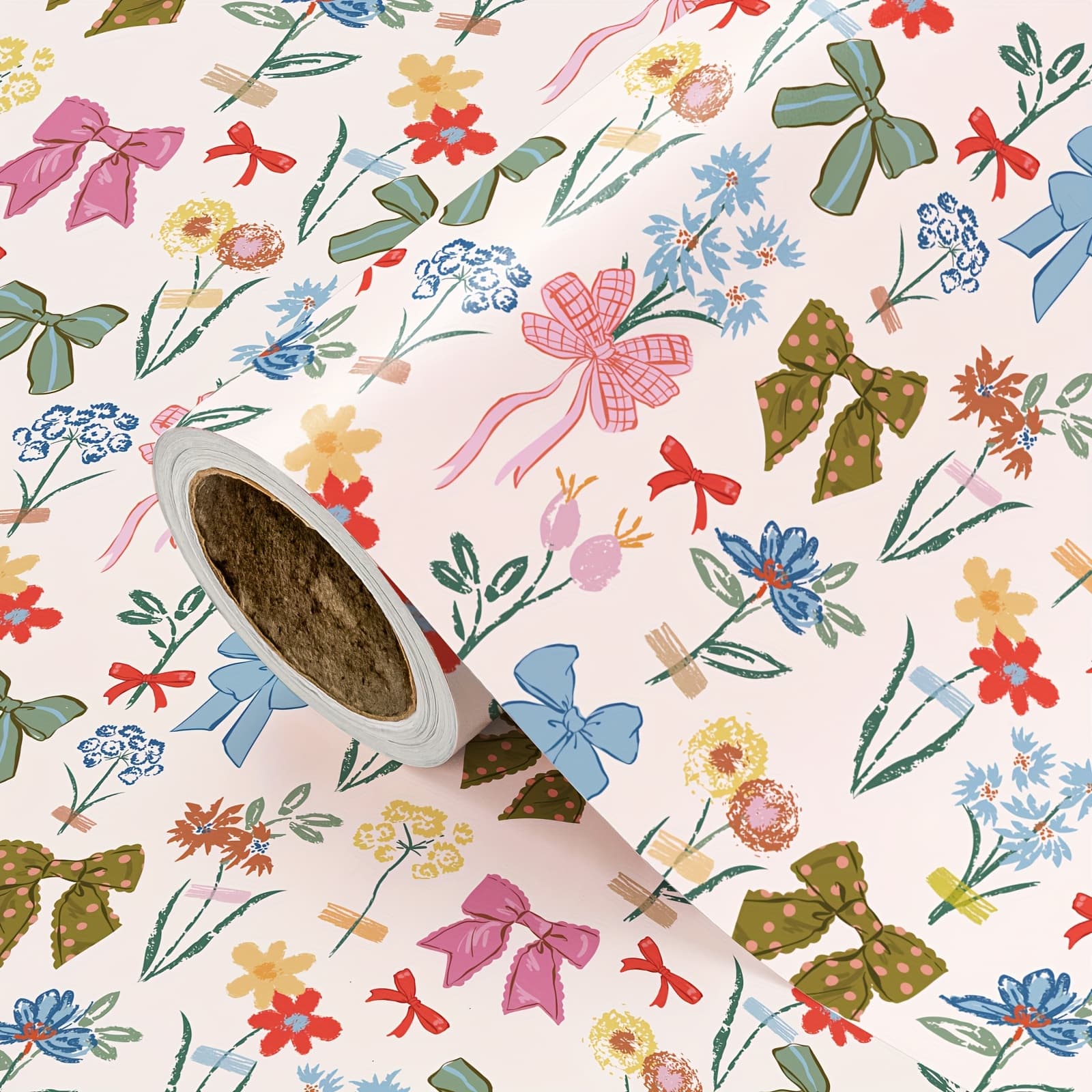 TEMU 1 Roll Of Colorful Floral Bow Wrapping Paper | Suitable For Birthday / Wedding / Party / Gift Wrapping | 43 Cm X 500 Cm (17 Inches X 16.4 Feet)