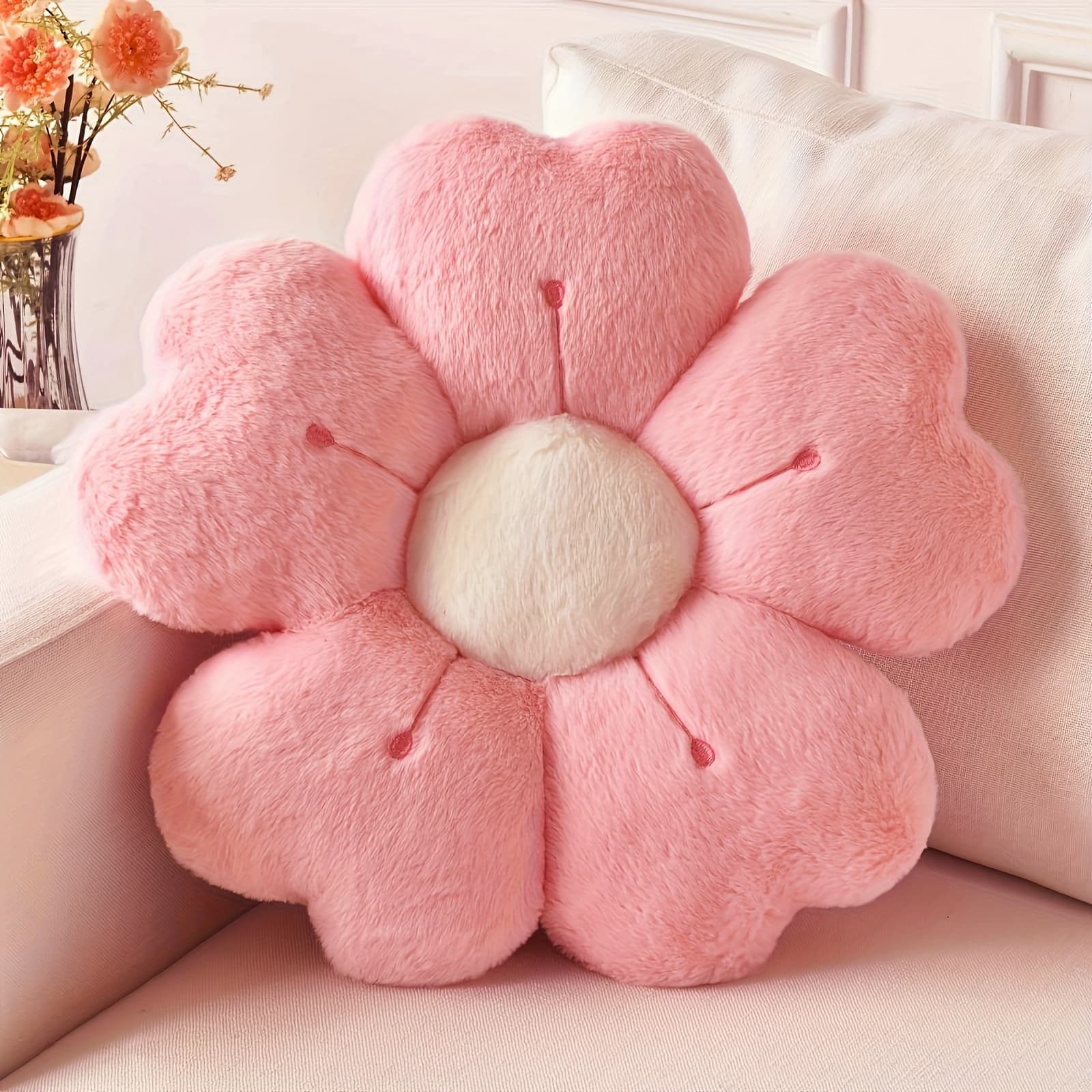 TEMU Daisy Flower-shaped Plush Throw Pillow - Cozy & Cute Decorative Cushion For Bed And Sofa, Multicolor Soft Fabric Floor Pillow