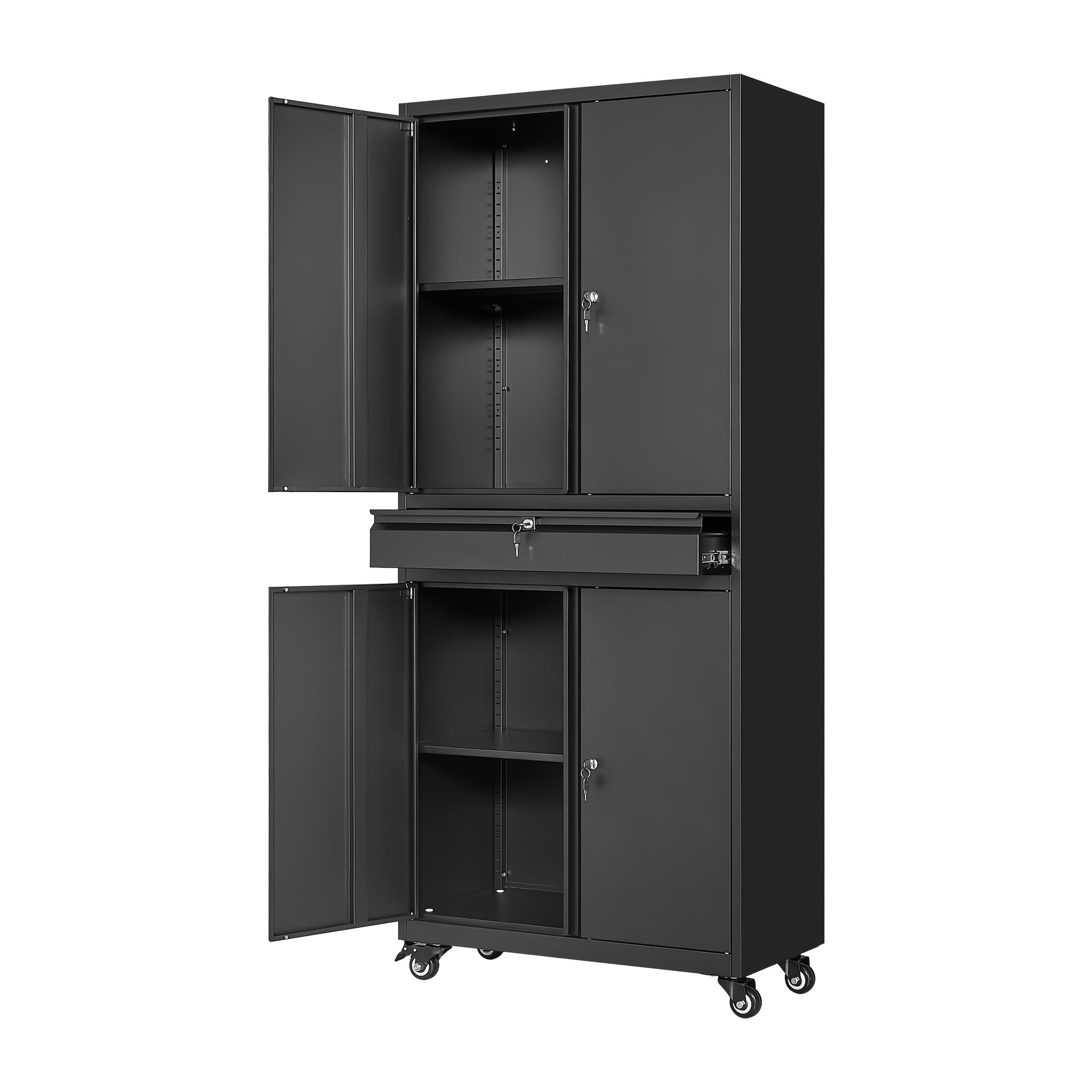 TEMU Sisesol Metal Garage Storage Cabinet With Locking Doors And Adjustable Shelves, Rolling Tool Storage Cabinet With 4 Wheels And 1 Drawer - 73" Steel Locking Cabinet For Garage, Warehouse
