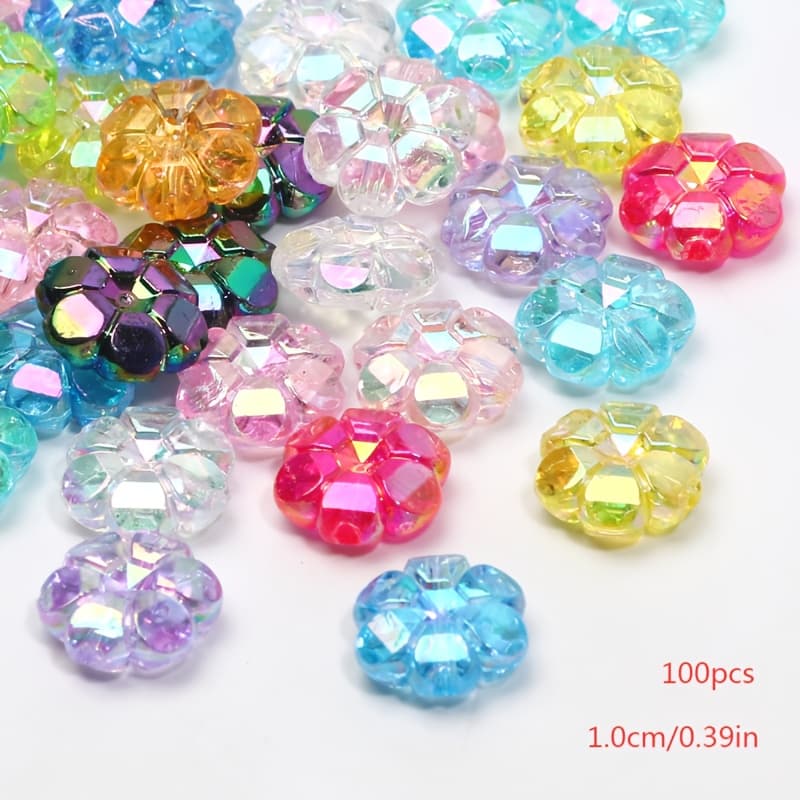 TEMU 10mm 100pcs Transparent Six-petal Flower Acrylic Beads, Transparent Making Material, Suitable For Necklaces, Bracelets, Keychains, And Other Decorations - Handmade Jewelry Accessories