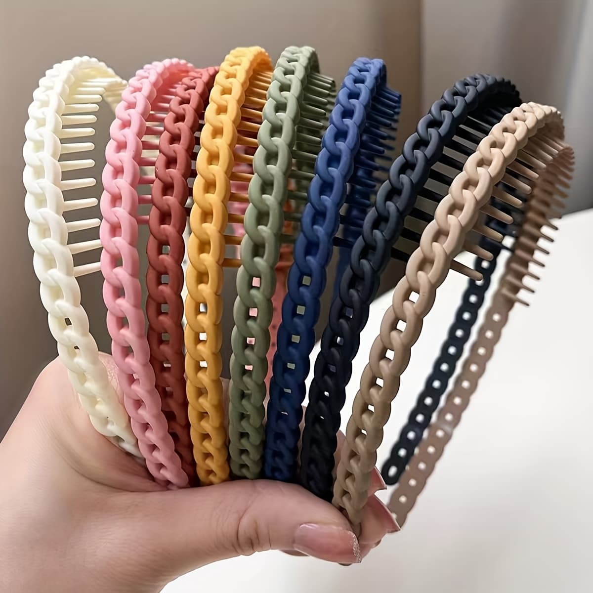 TEMU 8pcs Thin Hair Bands With Teeth, Plastic Headbands, Non-slip Teeth Comb Headbands - 8 Colors, Braided Thin Headbands Short Morandi Hair Additions