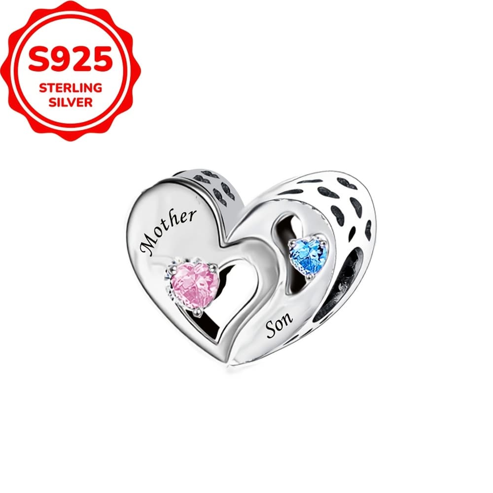 TEMU 1pc 925 Sterling Silvery Family Relationships Heart Shaped Charms Beads For Original Bracelets And Necklaces Jewelry Gift For Mom Dad Brother Sister ( 1.86g)