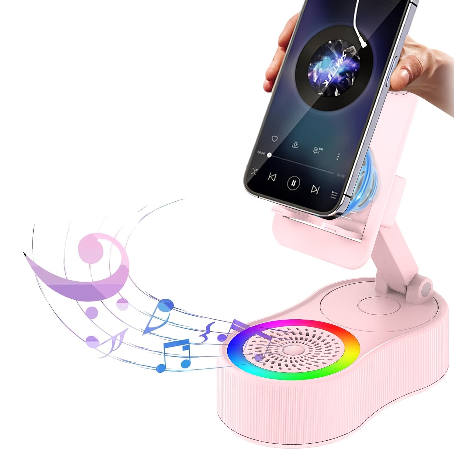 TEMU Wireless Speaker With Phone Holder, , 5.3 Surround, Tabletop, Button Control, Usb/battery , 4000mah, 8h Playtime, Boost, Type-c Charging, For Smartphones/tablets/tv