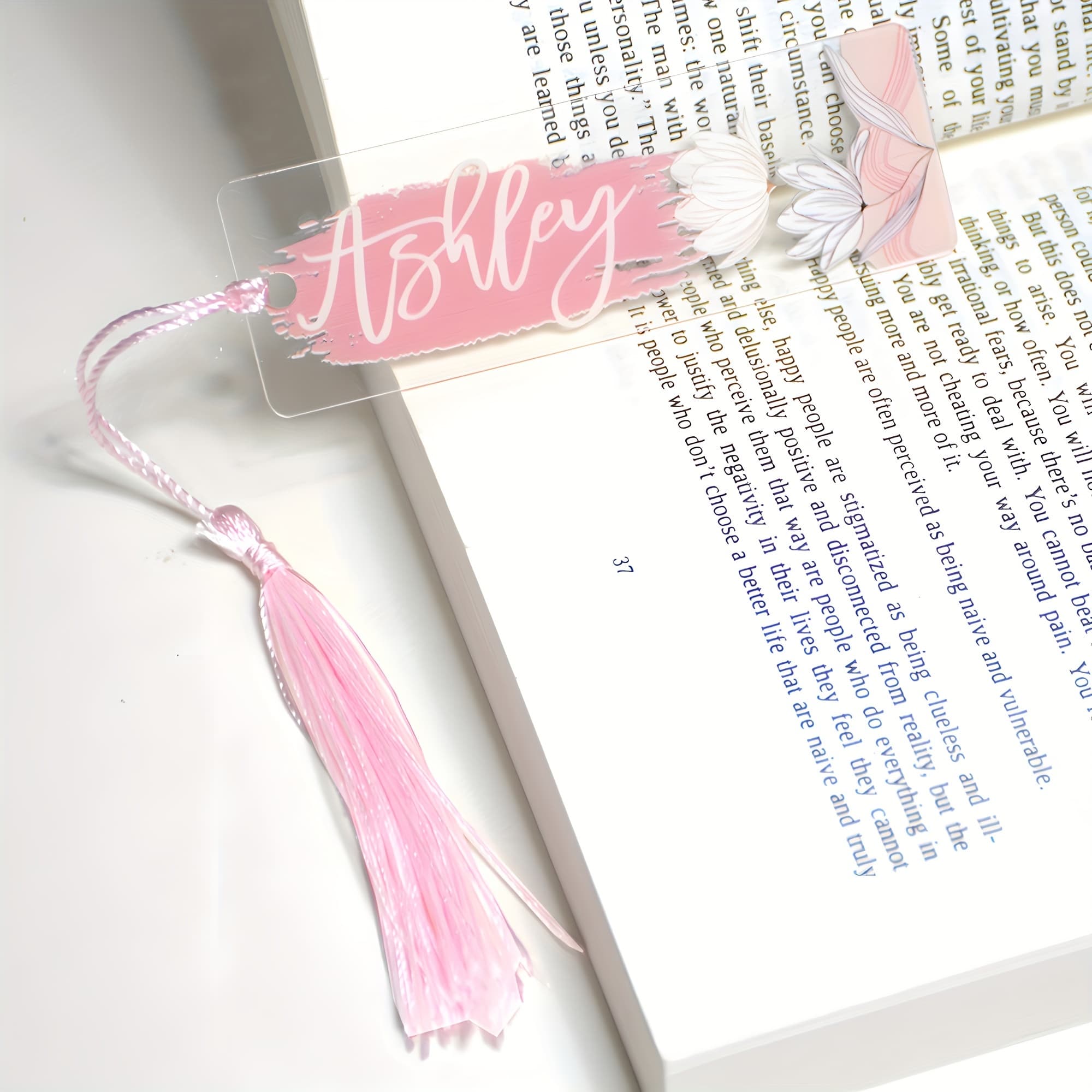 TEMU [custom] 1pc Personalized Name Acrylic Bookmark, Christmas Gifts For Mom, Gift For Her, Gift For Book Lovers, Handmade Floral Bookmark, Unique Bookmarks