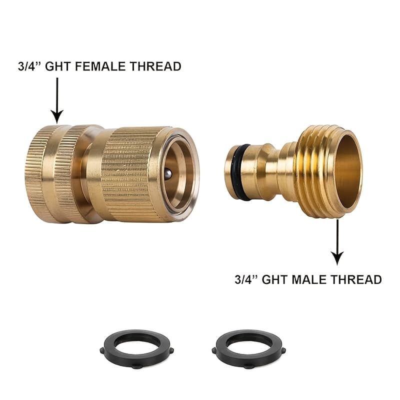 TEMU 2 Pack Brass Garden Hose Quick Connectors, Heavy Duty Hose Connector Set With 4 Rubber Washers, Leakproof Quick Connect Adapter For Outdoor Faucet And Garden Hose