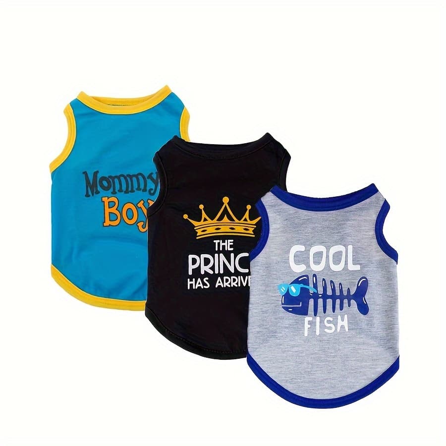TEMU 3pcs Dog Clothes Set, Boys Pet Breathable Shirts, Summer Printed Pet Sweatshirts Clothing Puppy Clothing Cute Patterns For Small Dogs Chihuahua Yorkshire Terrier