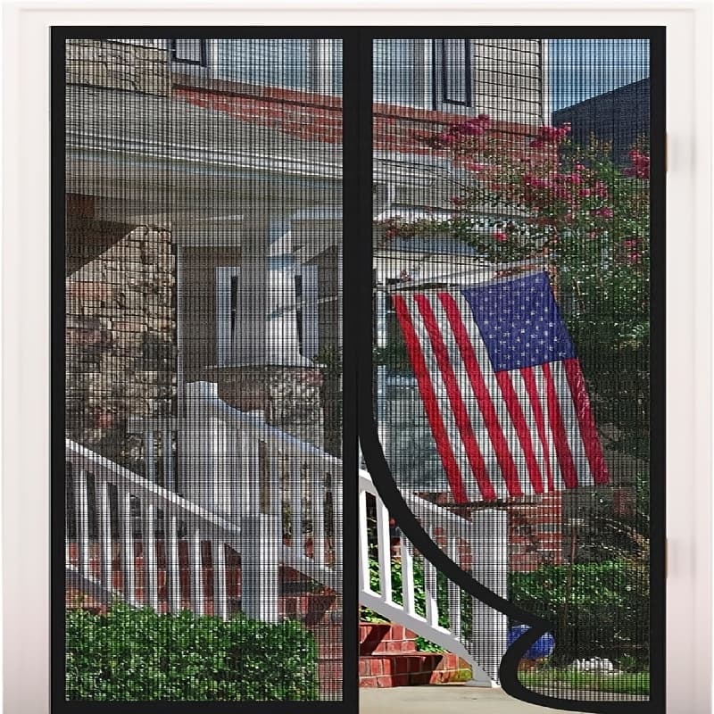 TEMU Heavy Duty Magnetic Screen Door Suitable For French Doors - Magnetic Curtain With Mesh Panels, Black Frame & Magnetic Panels, Installation For Sliding Doors,, Balcony, , Modern French Door