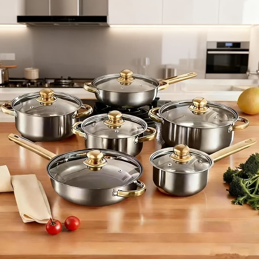 TEMU 13pcs Red Stainless Steel Cookware Set, Nonstick Pots And Pans, Induction Compatible, Kitchen Cooking Set, Ideal Housewarming Wedding Mother Gift