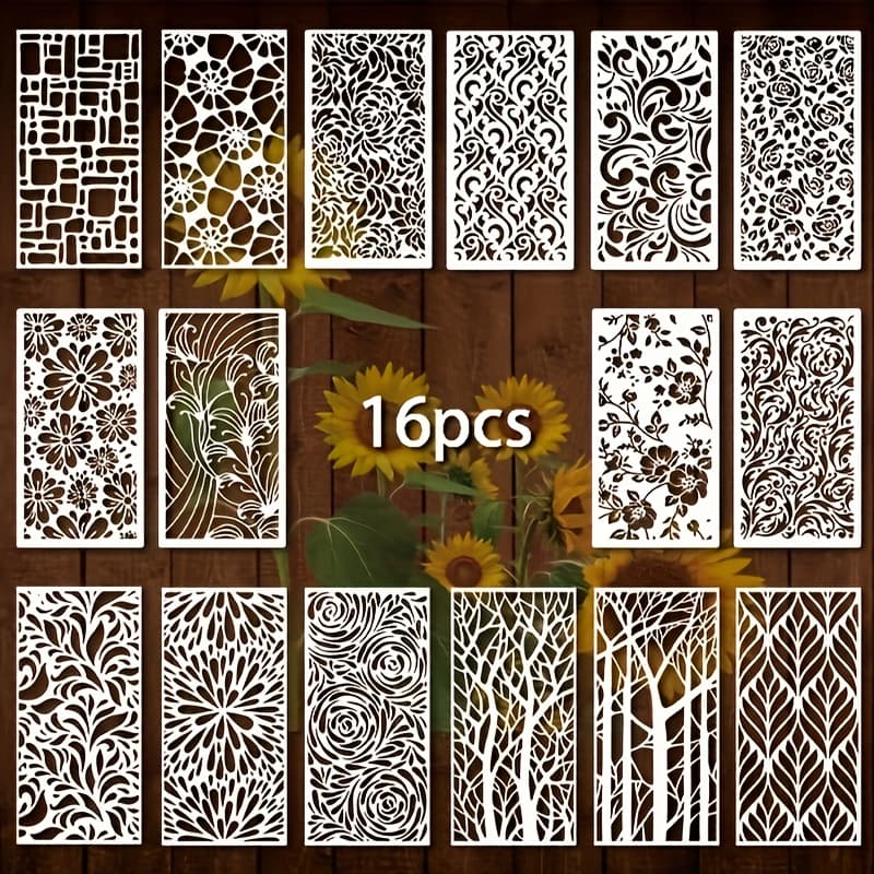 TEMU 16pcs Reusable Geometric Pattern Templates, White Plastic Drawing Templates, Suitable For Furniture, Canvas, Tiles, Walls, And Floor Painting Templates
