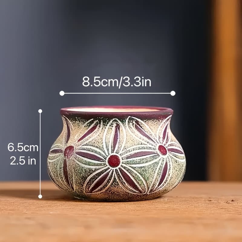 TEMU Vintage Printed Ceramic Flower Pot For Succulents And Greenery, Indoor And Outdoor Gardening Decoration Crafts